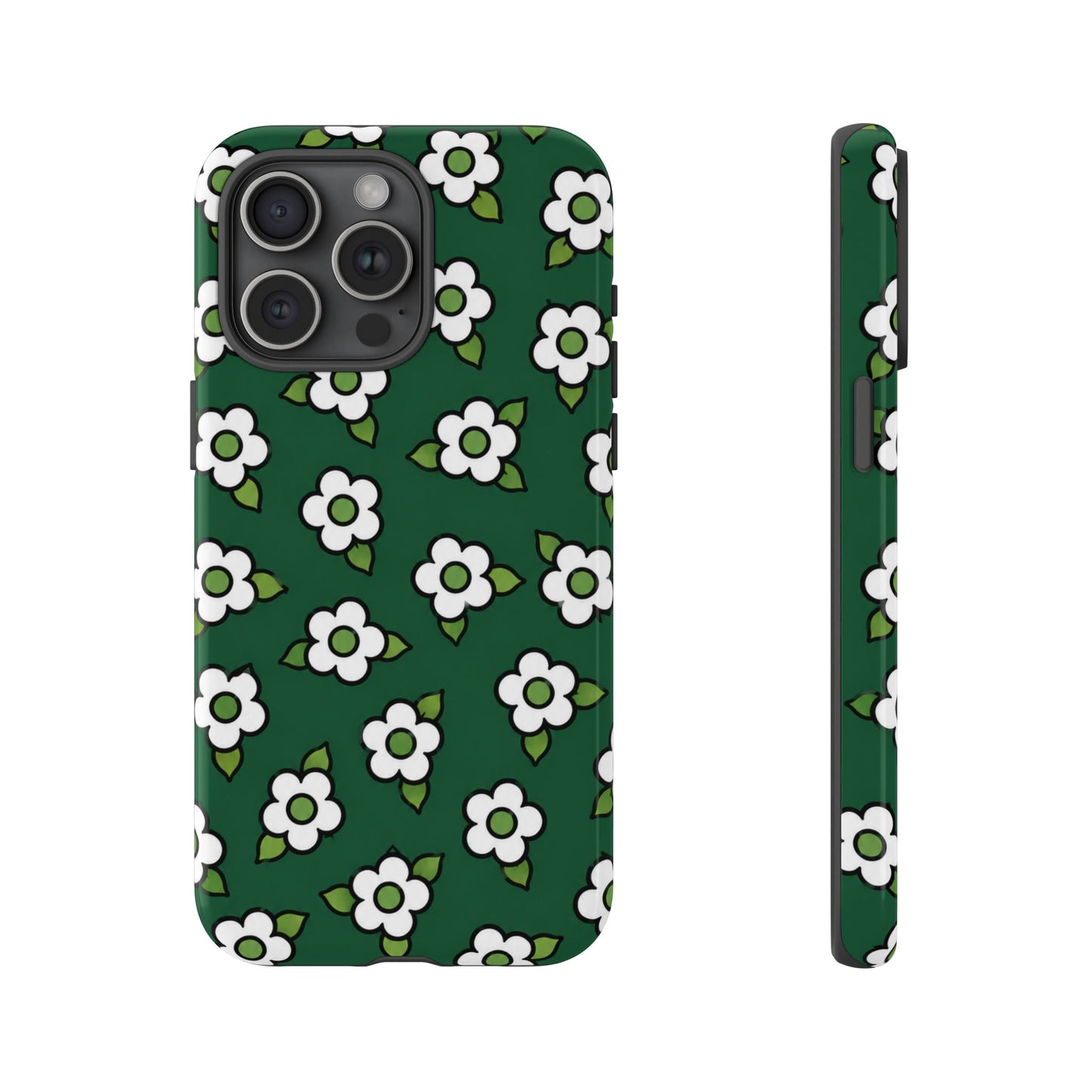 Floral Tough Case — Green White Daisy Protective Phone Cover