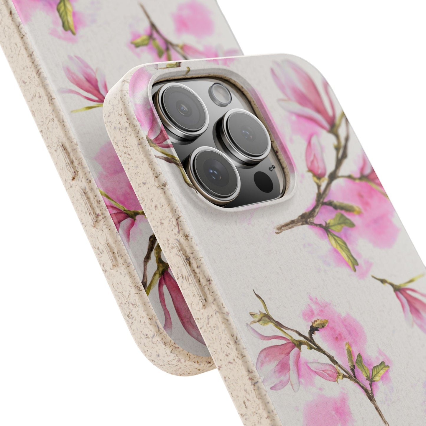 Biodegradable Phone Case — Pink Magnolia Floral Eco Phone Cover for Apple iPhone and Samsung Galaxy.