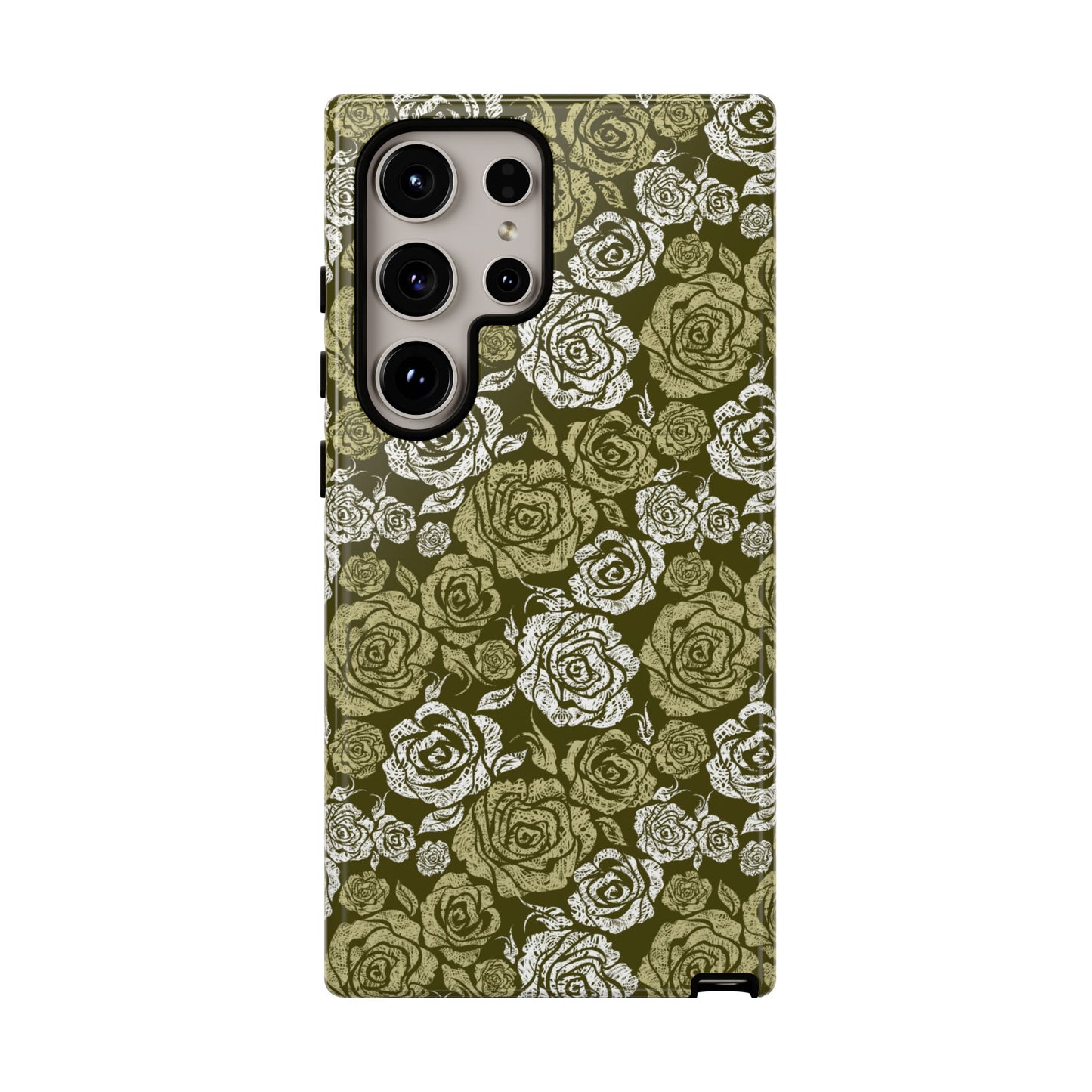 Floral Olive Rose Pattern Tough Phone Case