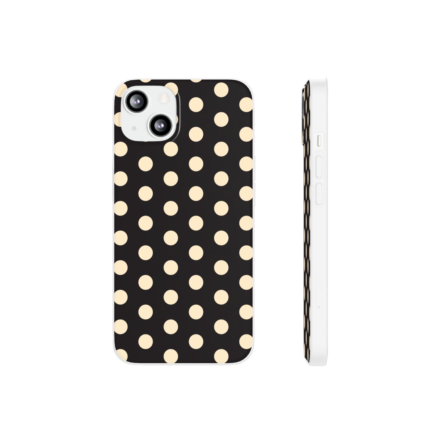 Black & Cream Retro Polka Dot Flexi Case for Apple iPhone, Samsung Galaxy.