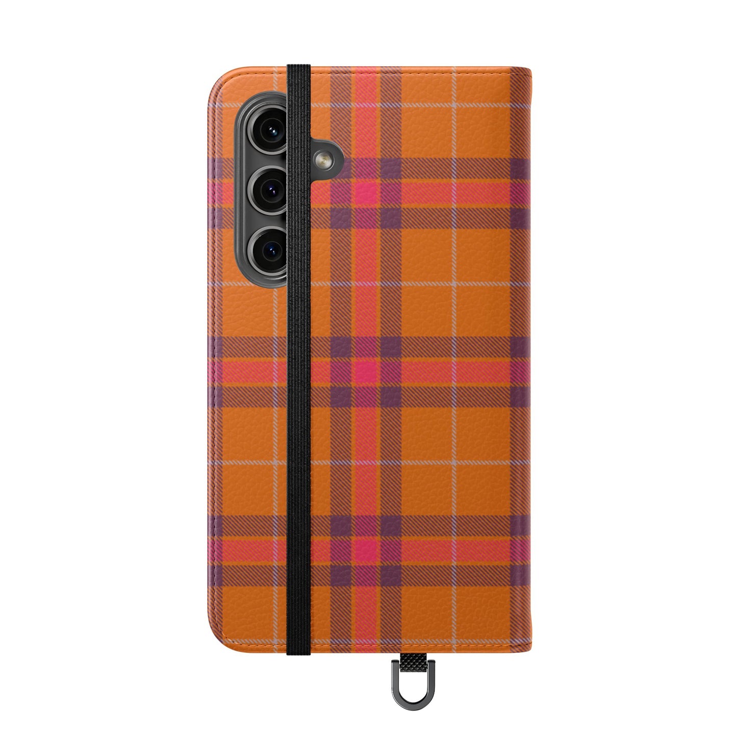 Tartan Flip Phone Case — Orange, Purple & Red Plaid Wallet Cover