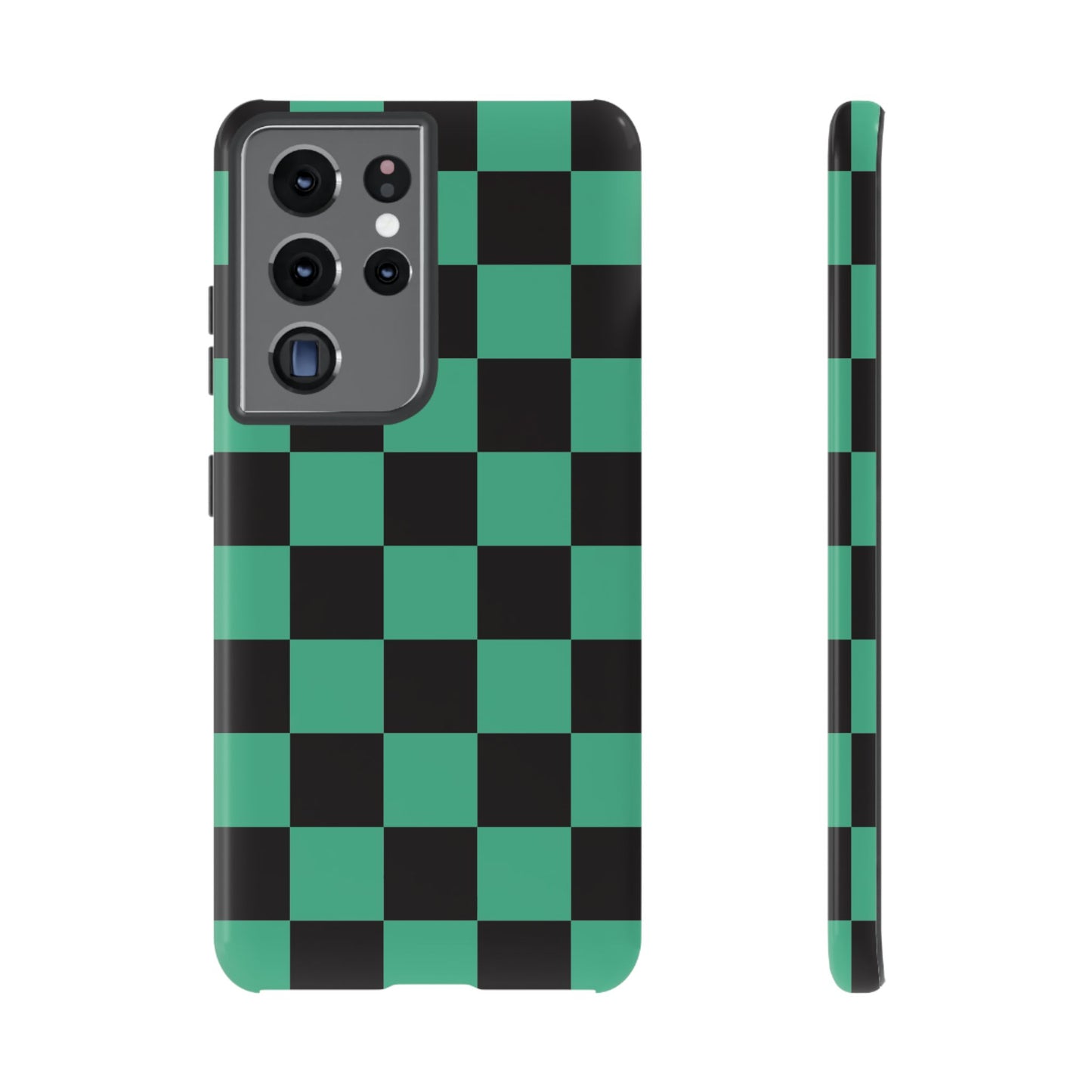 Tanjiro Checkerboard Tough Phone Case – Green & Black Protective Cover