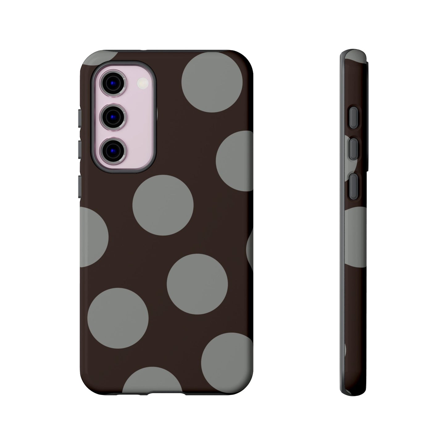 Polka Dot Tough Phone Case – Brown & Gray Retro Dot Protective Cover