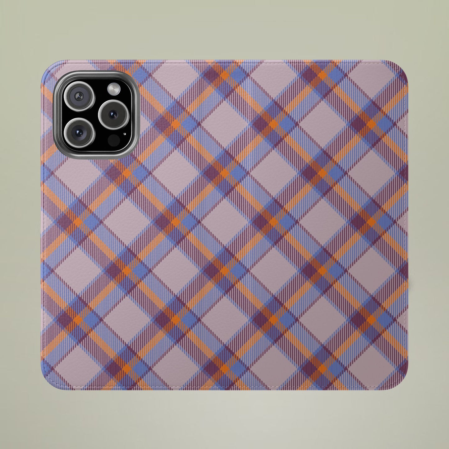 Tartan Flip Phone Case — purple & Orange Plaid Wallet Cover