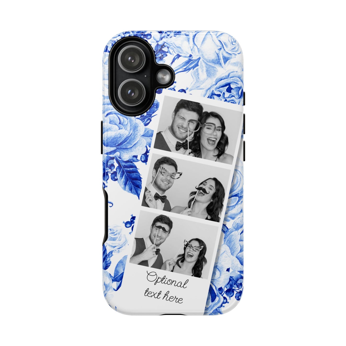 Three Photo Personalised Blue Floral Image Strip Custom Phone Case
