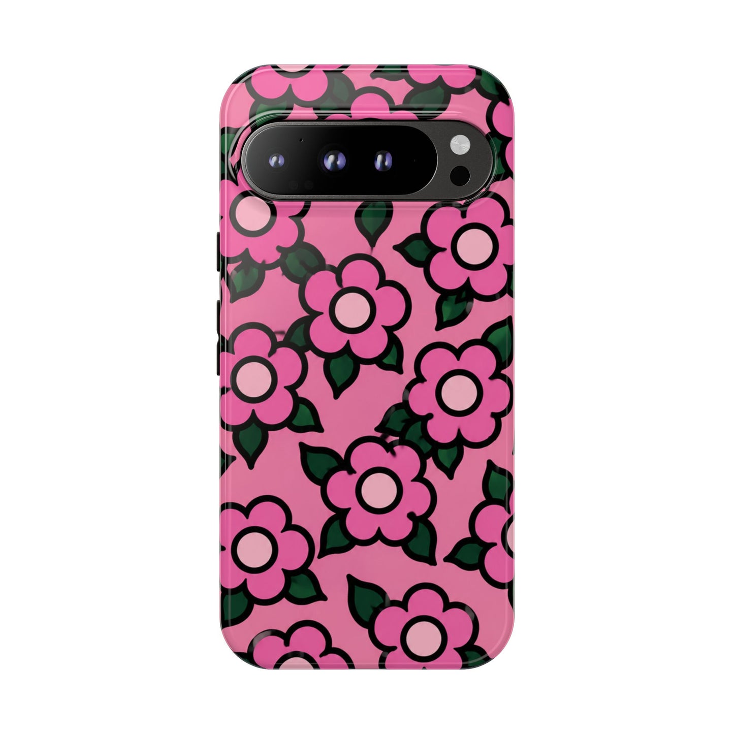 Pink Floral Tough Phone Case — Cute Retro Flower Protective Cover