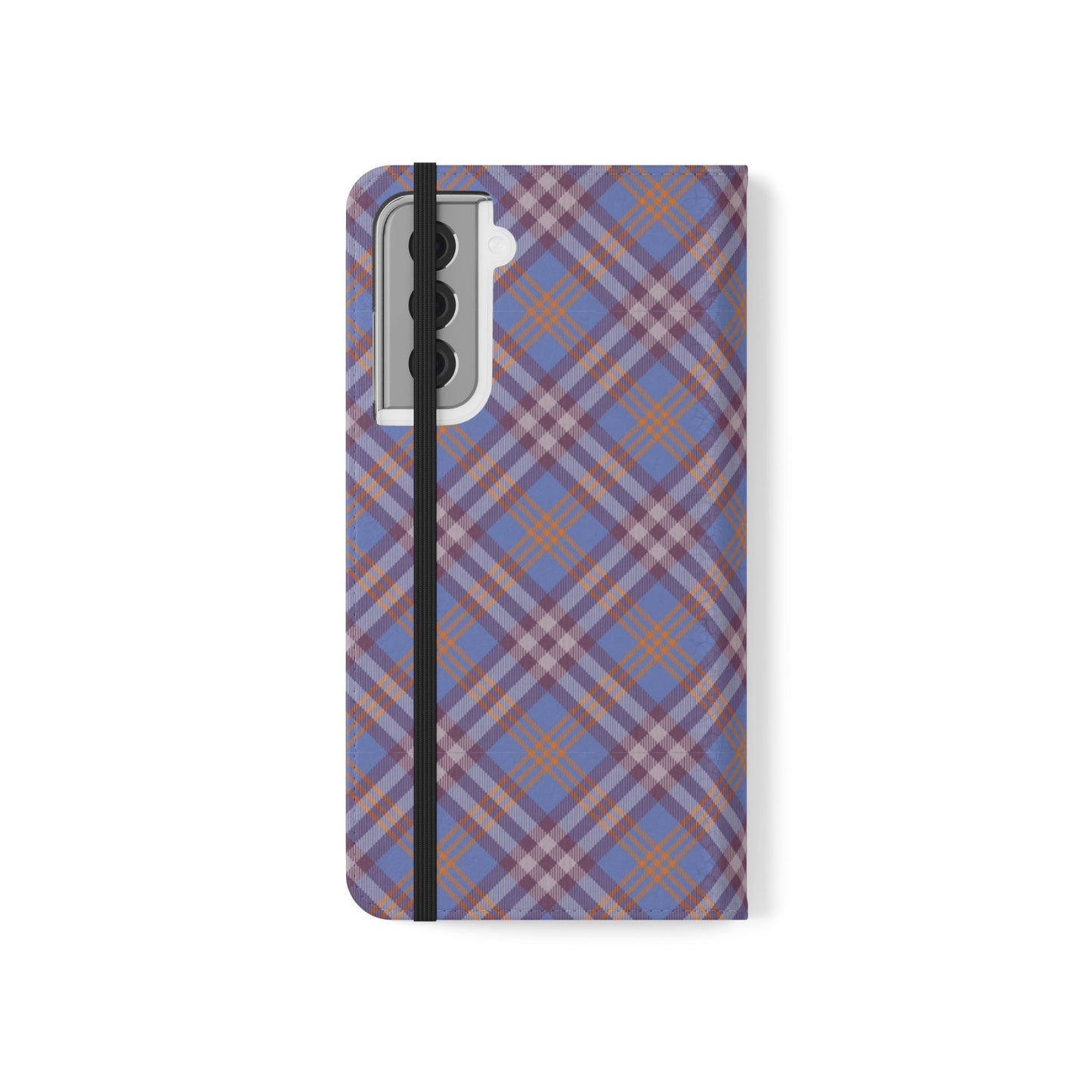 Tartan Flip Phone Case — Violet & Orange Plaid Wallet Cover
