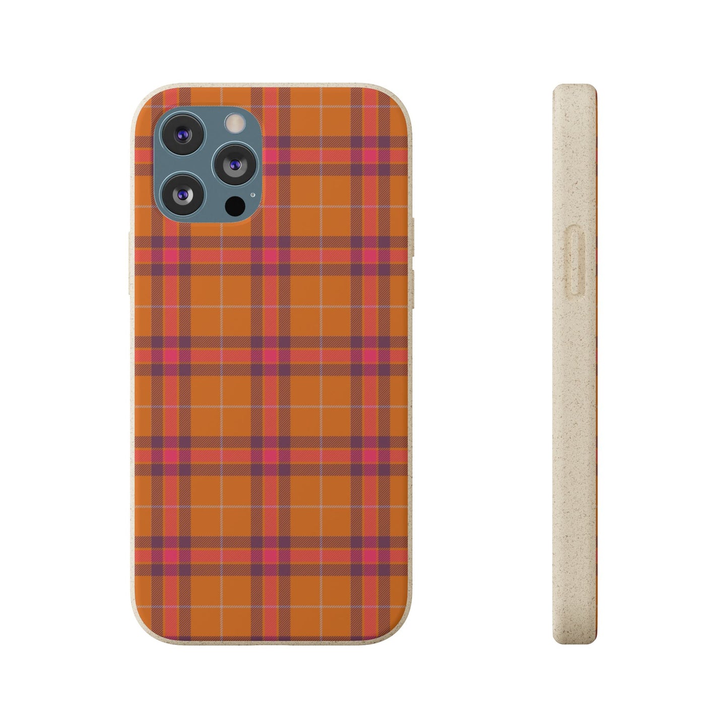 Biodegradable Autumn Orange Plaid Eco-Friendly Phone Cover for Apple iPhone and Samsung Galaxy.