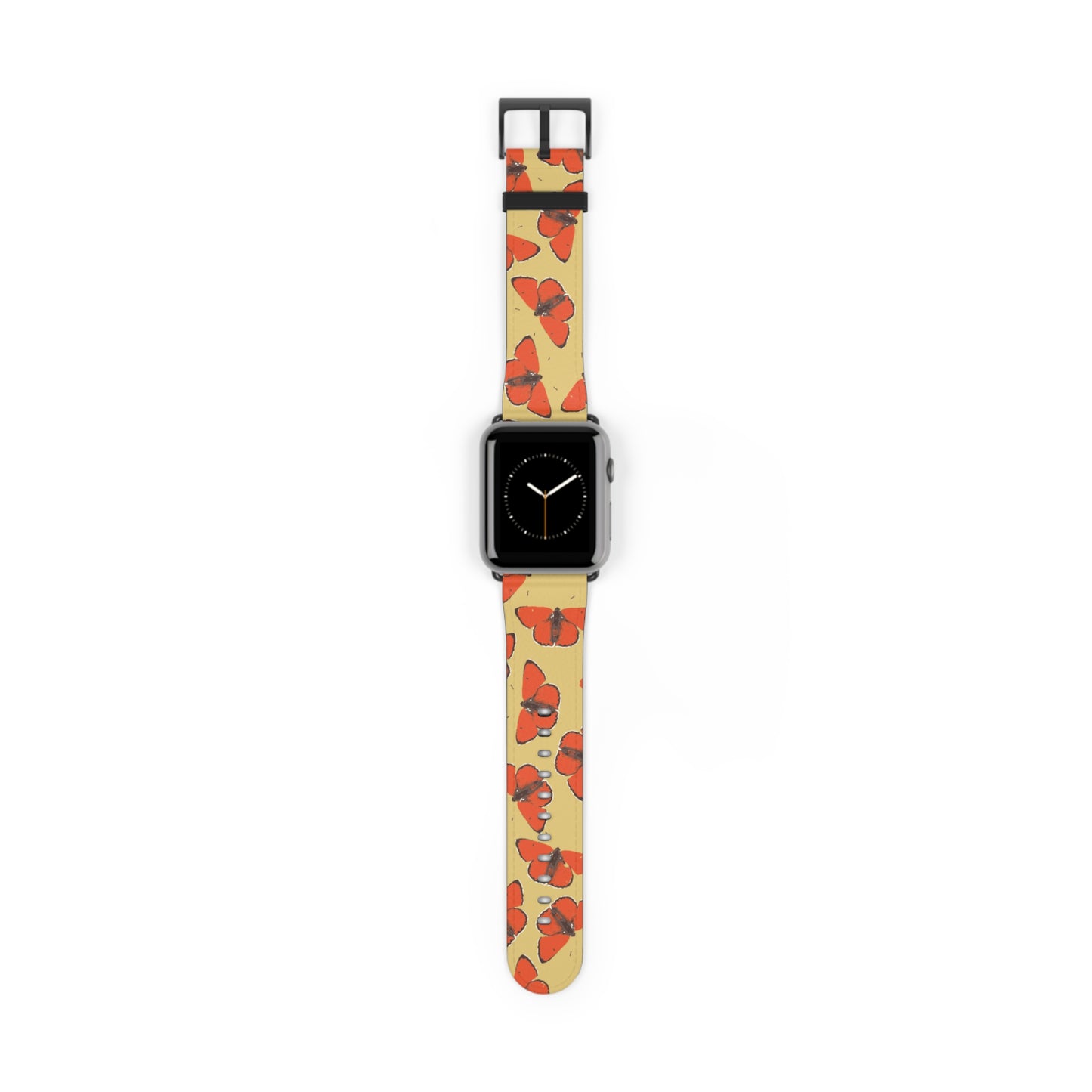 Red Butterfly Watch Band for Apple Watch, colorful accessory with faux-leather strap, perfect gift for her