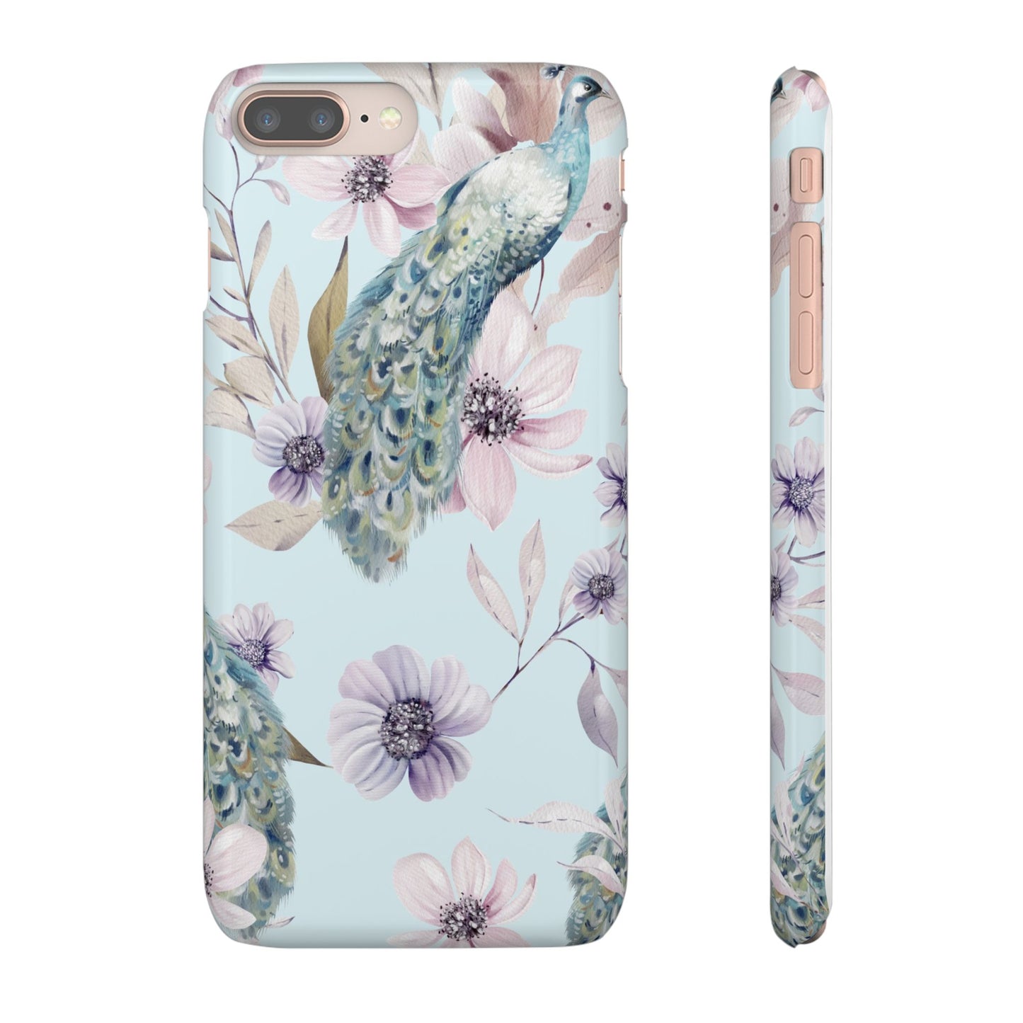 Watercolour Pastel Peacock Floral Snap Phone Case for Apple iPhone and Samsung Galaxy.