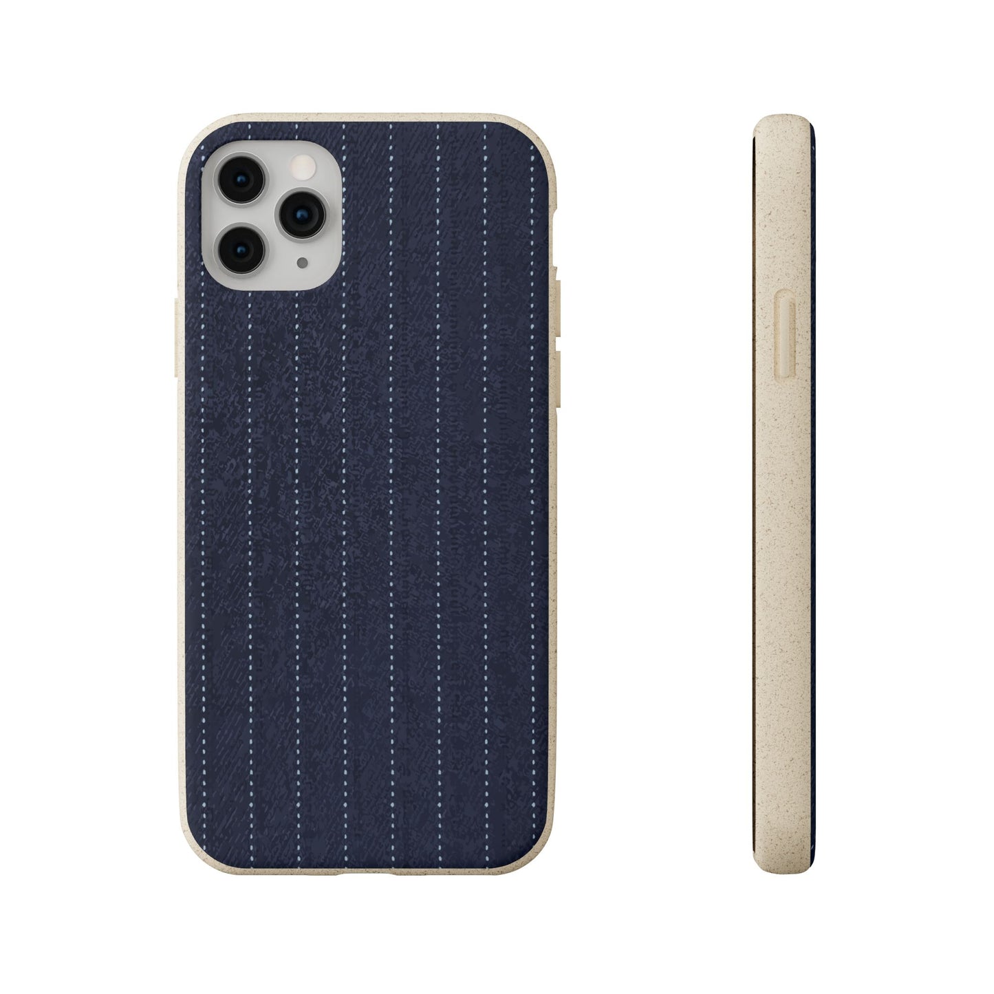 Biodegradable Pinstripe Phone Case — Eco-Friendly Navy Fabric Phone Cover for Apple iPhone and Samsung Galaxy.