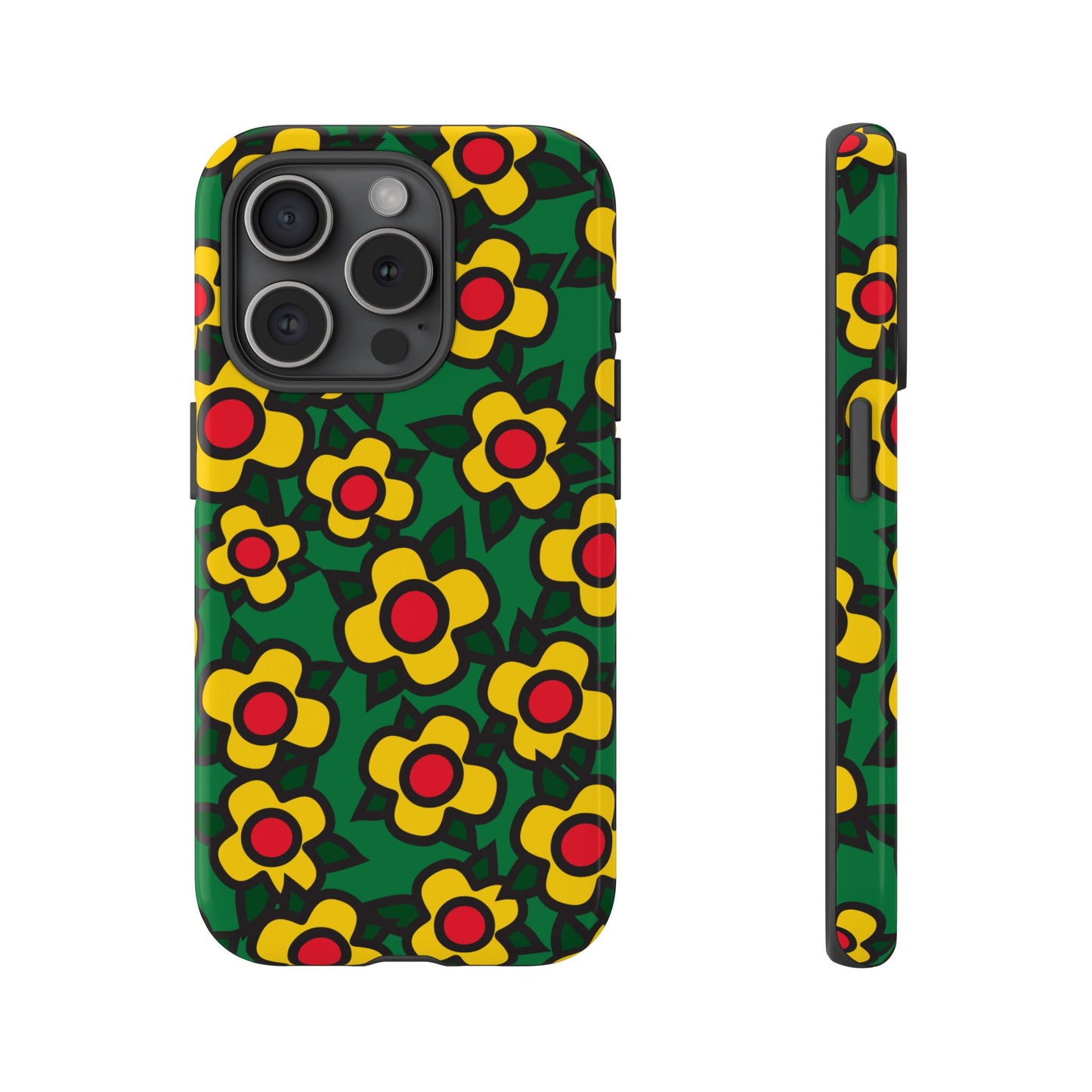 Floral Pop Tough Phone Case — Retro Yellow Red Flower Pattern