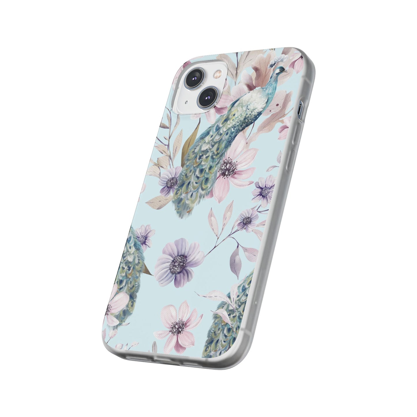 Peacock Floral Phone Case — Pastel Watercolor Bird Slim Case