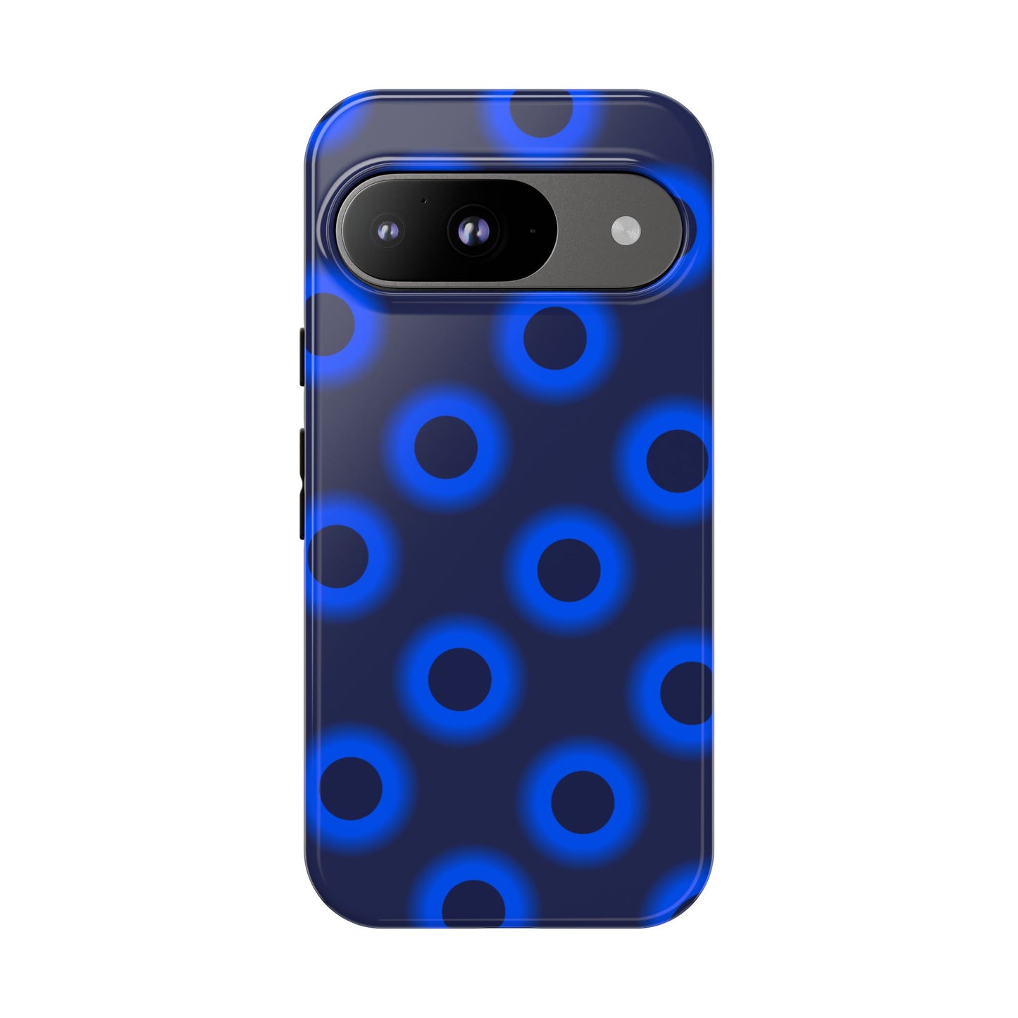 Blue Neon Dot Tough Phone Case — Protective iPhone Cover with Geometric Ring Pattern