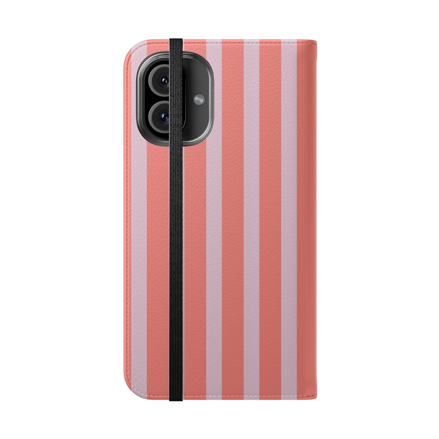 Striped Flip Phone Case — Pink & Coral Vertical Stripe Wallet Cover