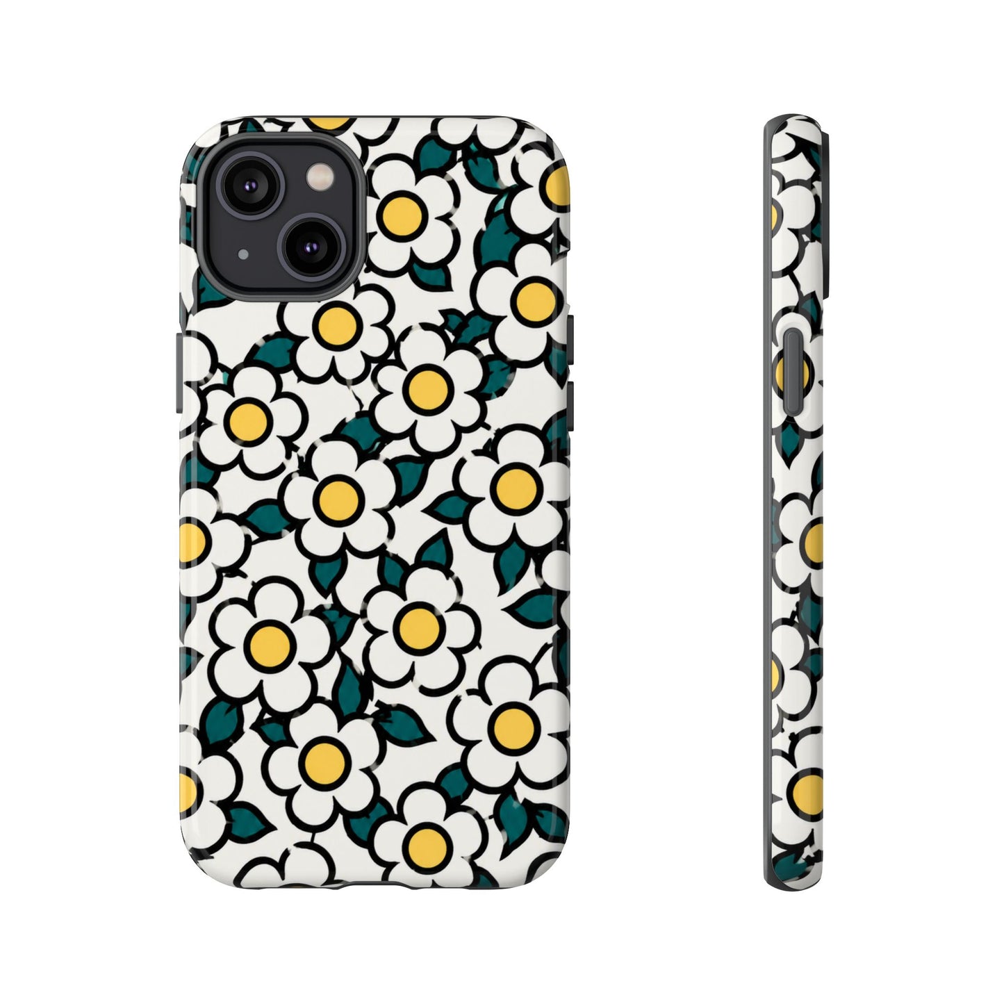 Floral Daisy Tough Phone Case — Retro White & Yellow Protective Cover