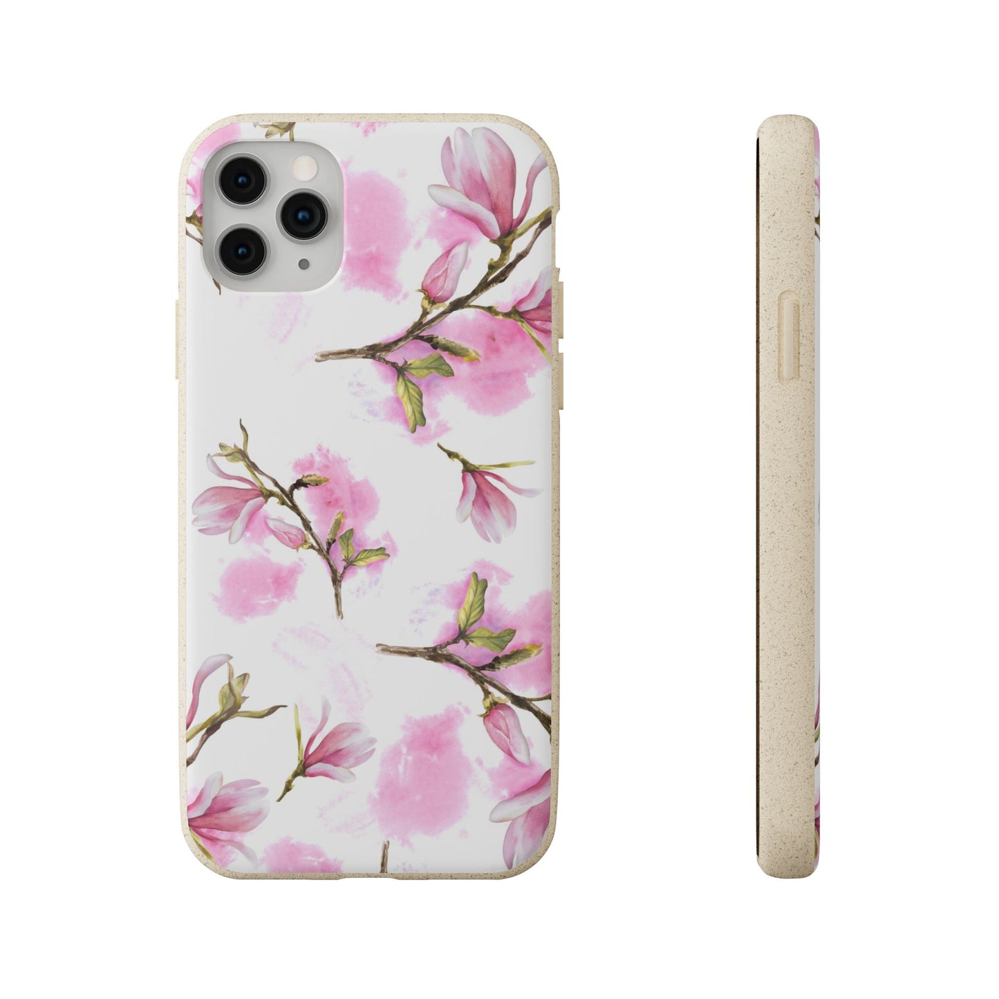 Biodegradable Phone Case — Pink Magnolia Floral Eco Phone Cover for Apple iPhone and Samsung Galaxy.