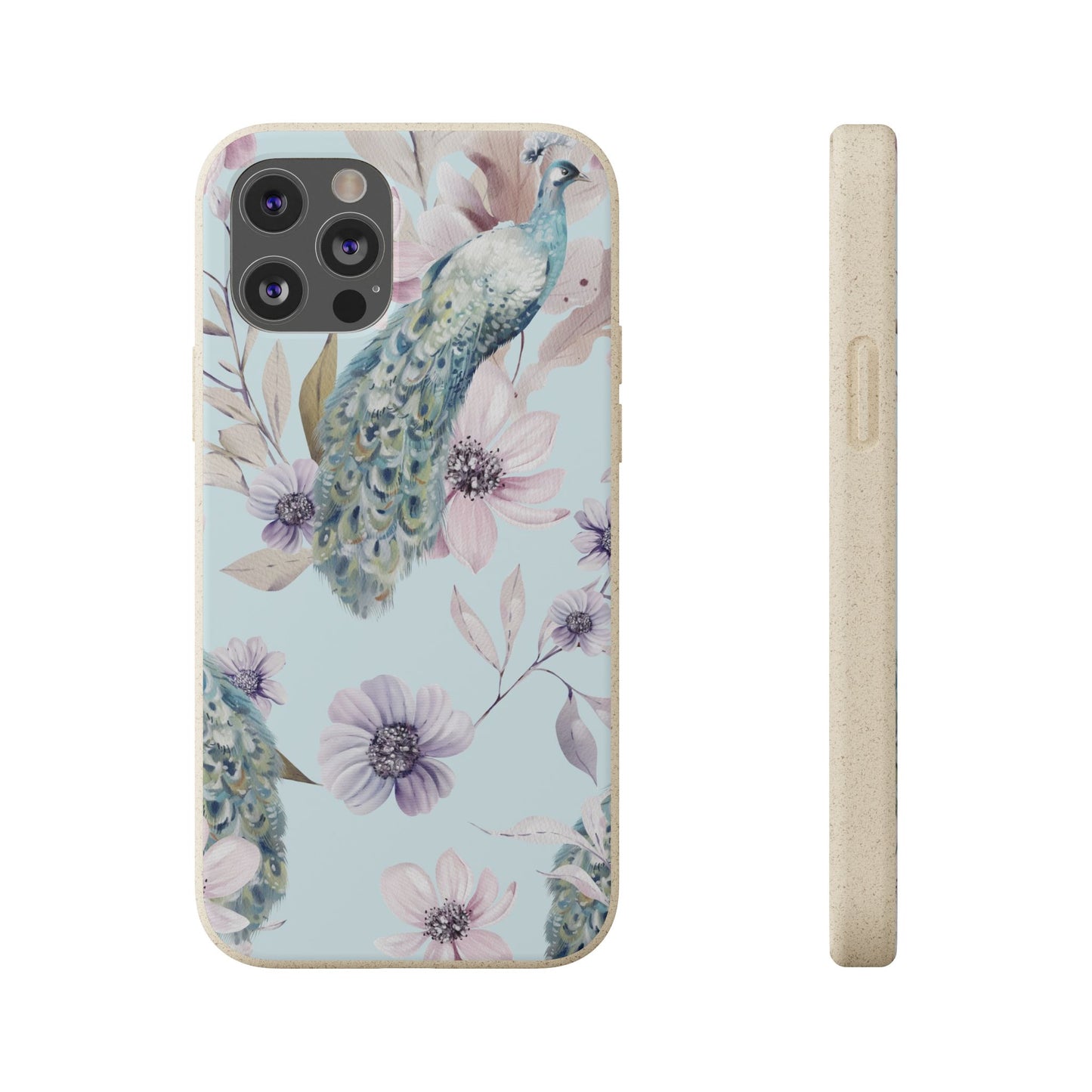 Peacock Floral Biodegradable Phone Case — Eco-Friendly Cover for Apple iPhone and Samsung Galaxy.