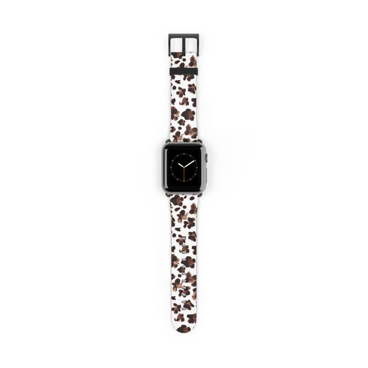 Leopard Print Leather Watch Band — Brown & White Patterned Strap for Apple Watch