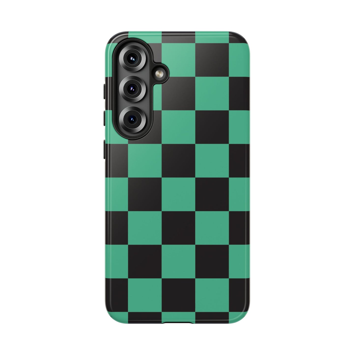 Tanjiro Checkerboard Tough Phone Case – Green & Black Protective Cover