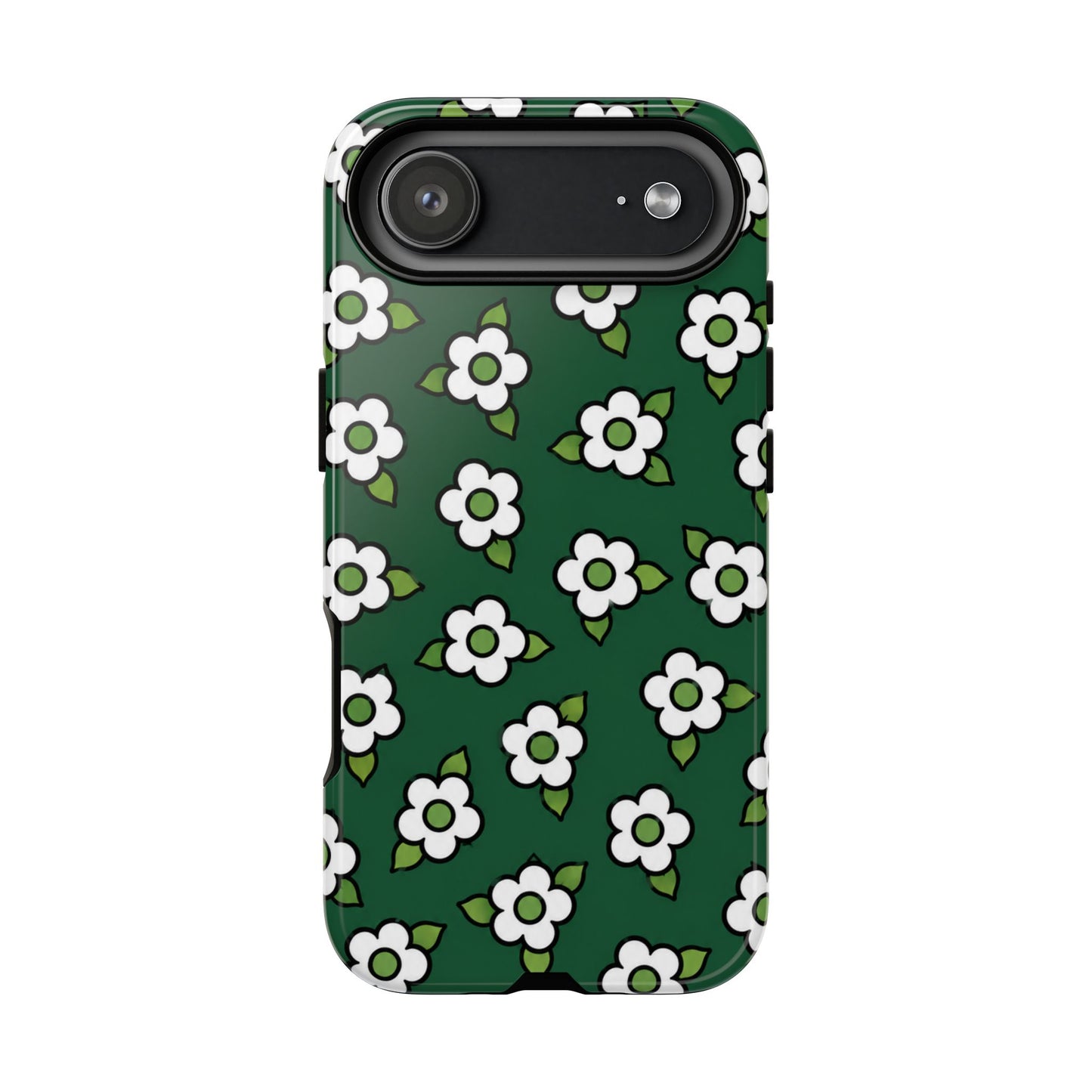 Floral Tough Case — Green White Daisy Protective Phone Cover