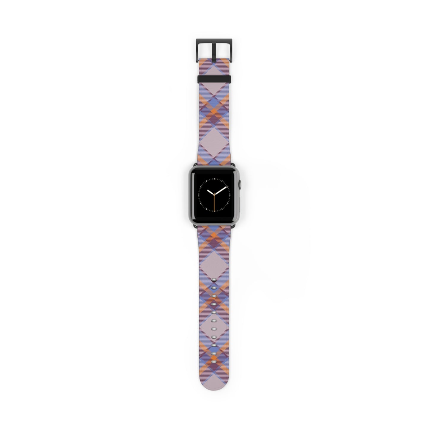 Tartan plaid watch band in orange and green for Apple Watch, stylish gift idea, faux-leather strap with stainless steel buckle