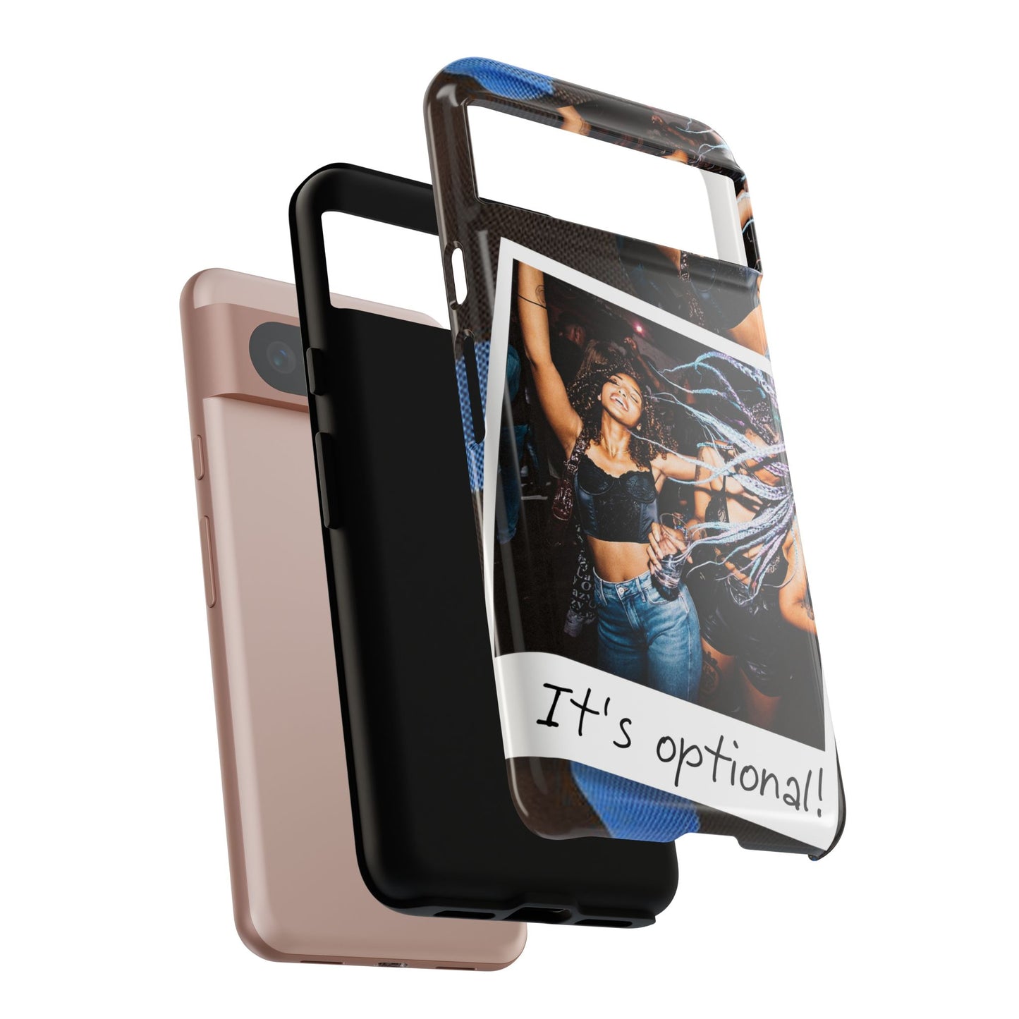 Two Image Personalised Polaroid Photo on Blue Polka Dot Protective Tough Case for Apple iPhone, Samsung Galaxy and Google Pixel.