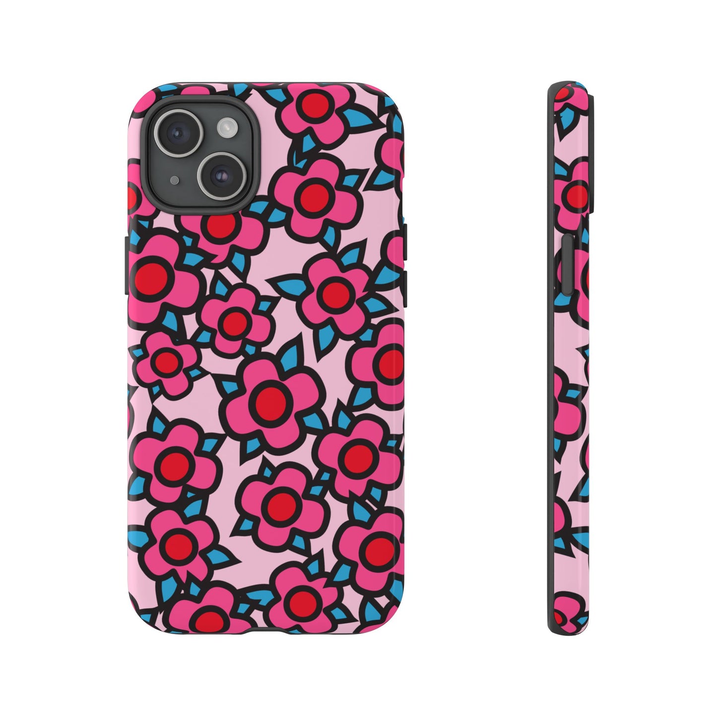 Floral Pink Tough Phone Case — Retro Red & Teal Flower Pattern