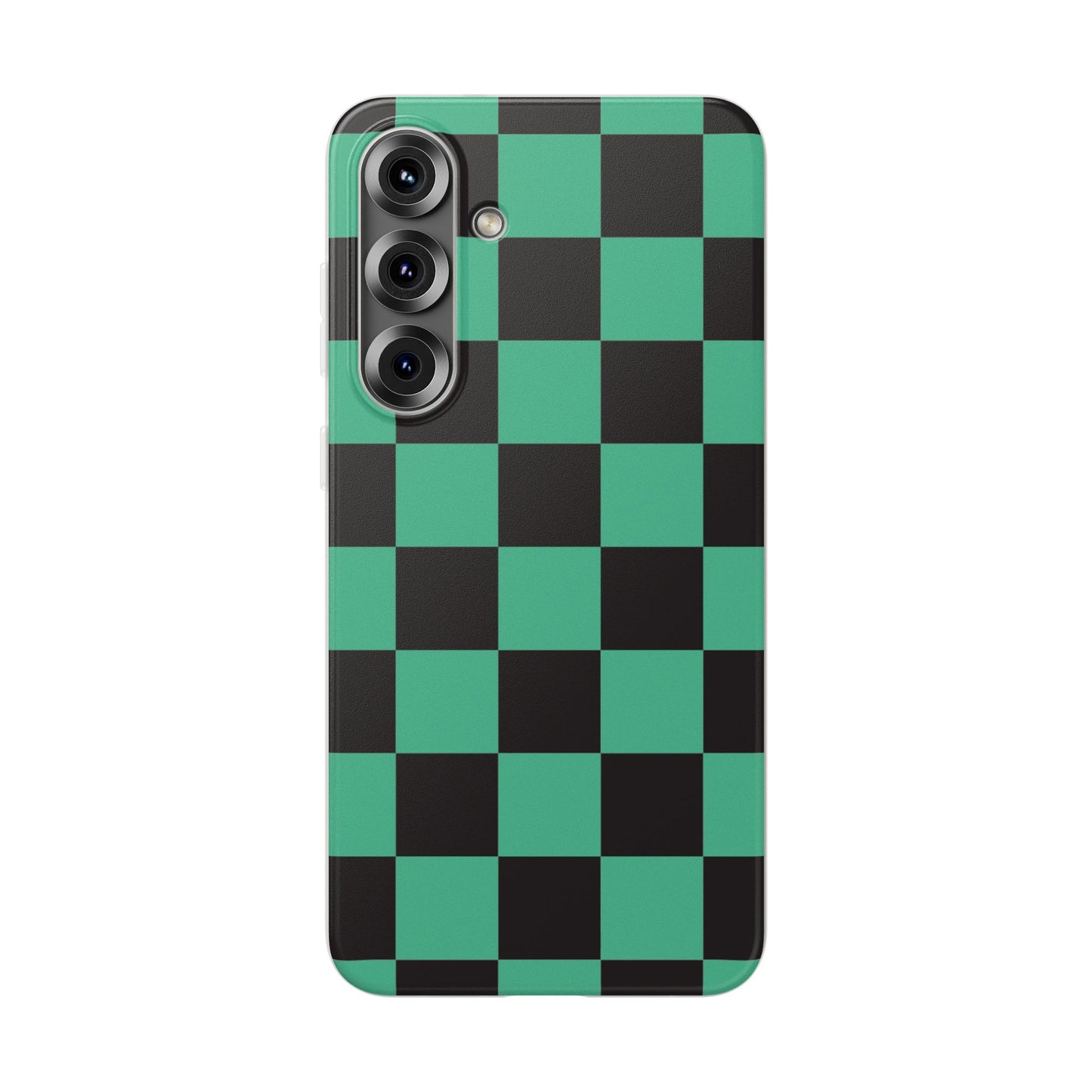 Tanjiro Checkerboard Green and Black Flexi Phone Case for Apple iPhone and Samsung Galaxy.