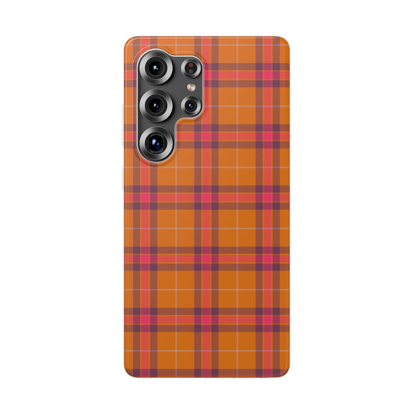 Orange Plaid Flexi Phone Case for Apple iPhone and Samsung Galaxy.
