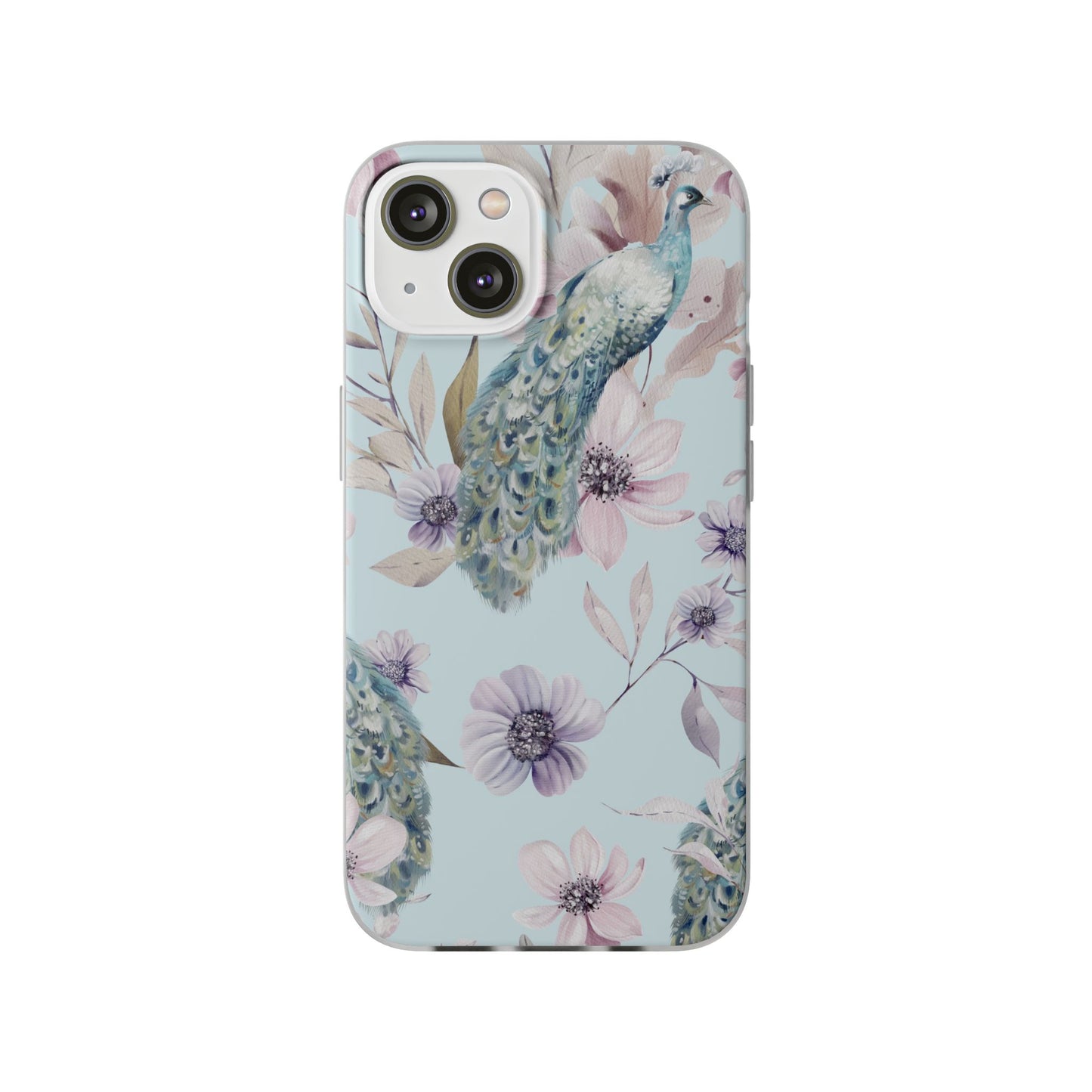 Pastel Peacock Watercolor Protective Flexi Case for Apple iPhone, Samsung Galaxy.