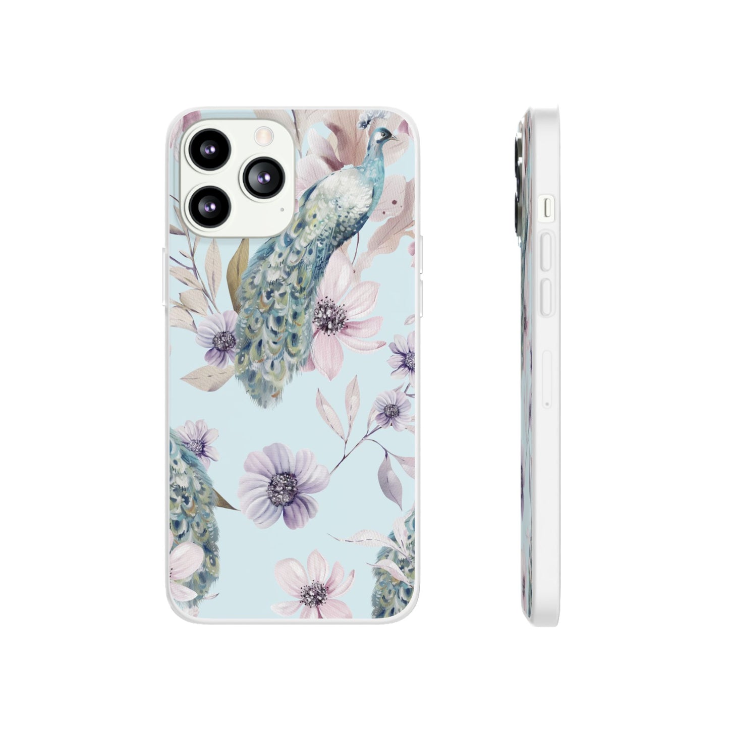 Pastel Peacock Watercolor Protective Flexi Case for Apple iPhone, Samsung Galaxy.