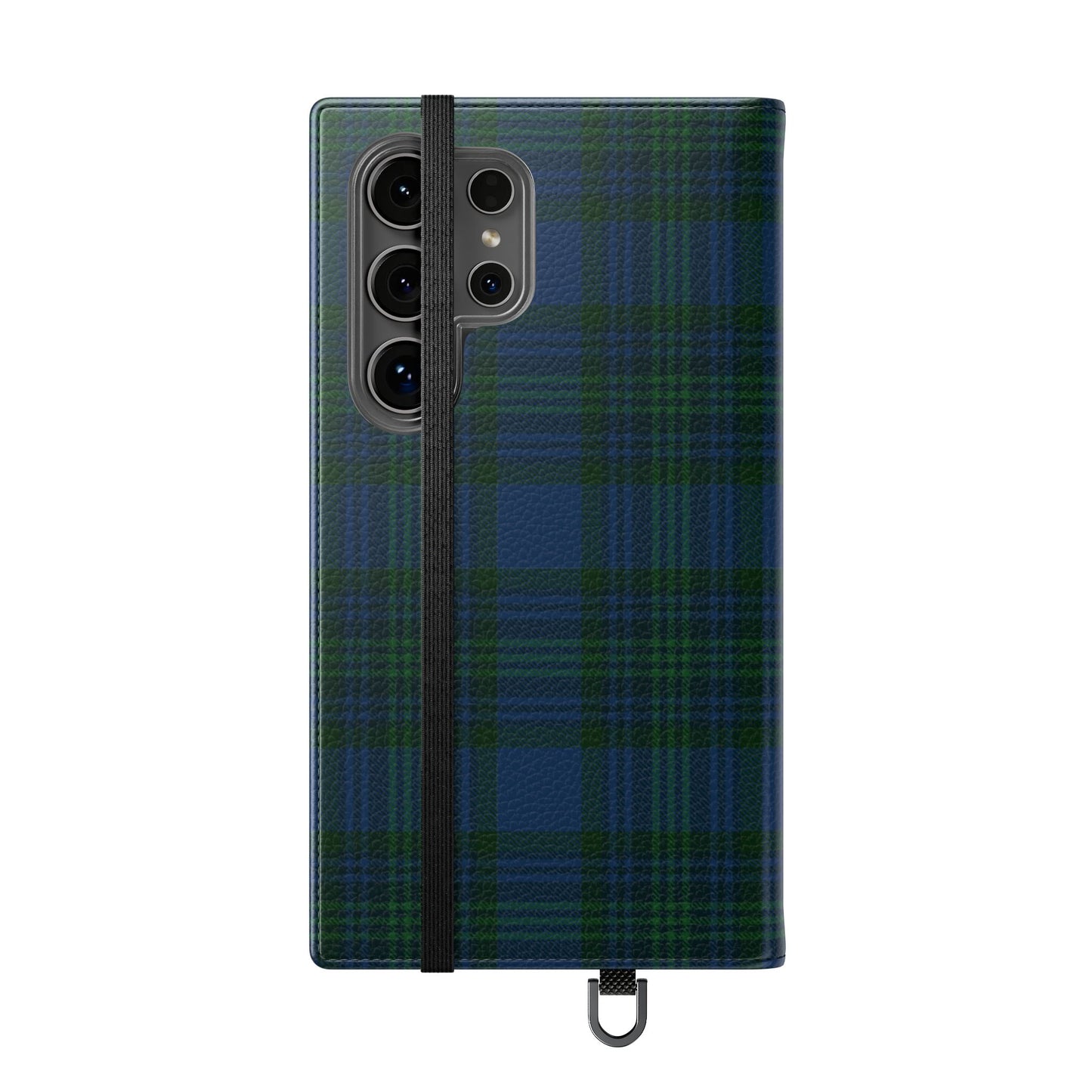Tartan Flip Phone Case — Navy & Green Plaid Wallet Cover