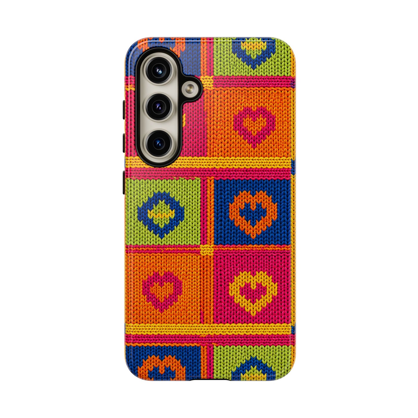 Retro Knit Pattern Heart Patch Tough Phone Case