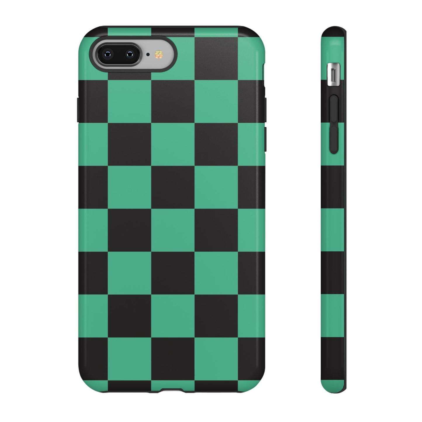 Tanjiro Checkerboard Tough Phone Case – Green & Black Protective Cover