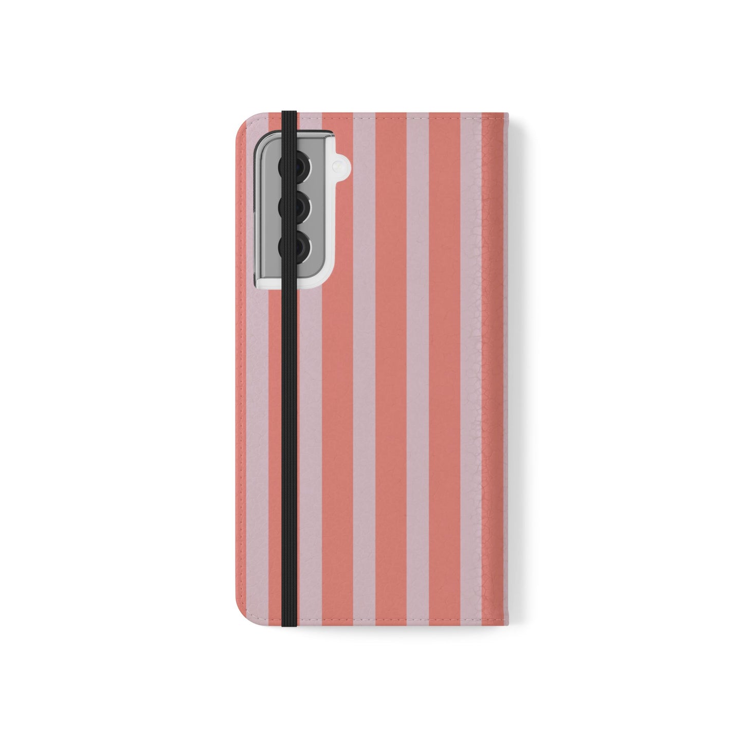 Striped Flip Phone Case — Pink & Coral Vertical Stripe Wallet Cover