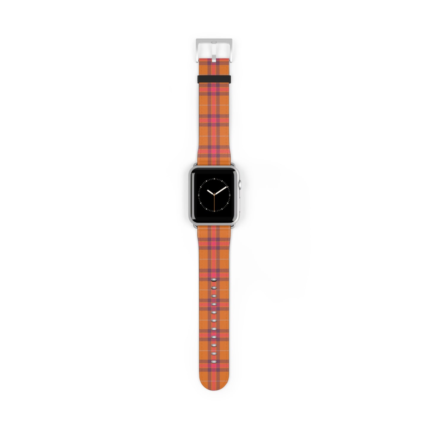 Orange plaid watch band for Apple Watch, autumn tartan strap, cozy accessory with stainless steel buckle, fall style