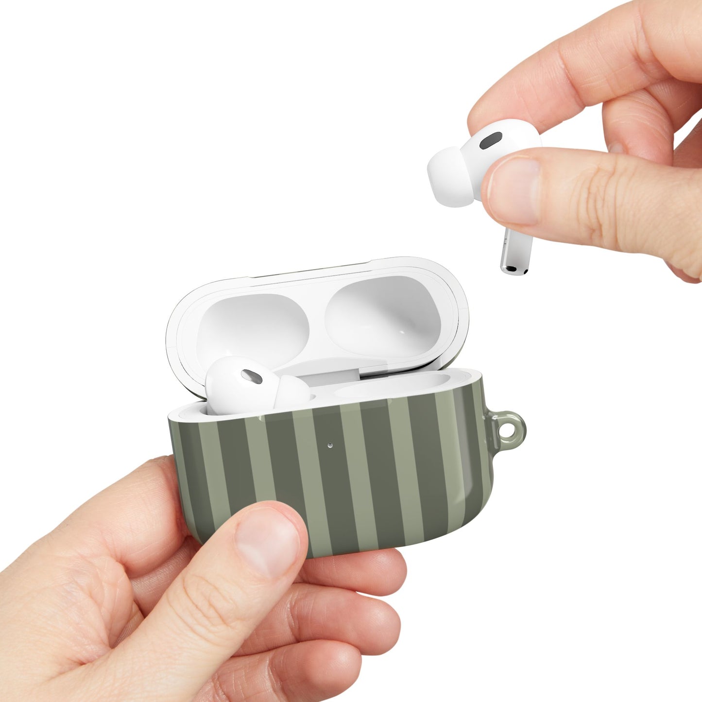Striped Olive AirPods Case — Protective Green Stripe Pattern Cover