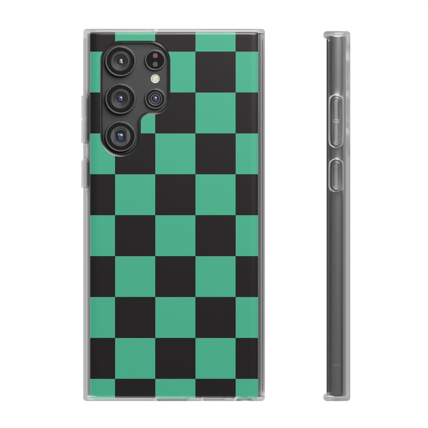 Tanjiro Checkerboard Green and Black Flexi Phone Case for Apple iPhone and Samsung Galaxy.