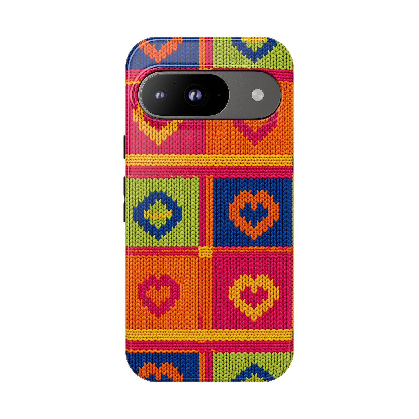 Retro Knit Pattern Heart Patch Tough Phone Case