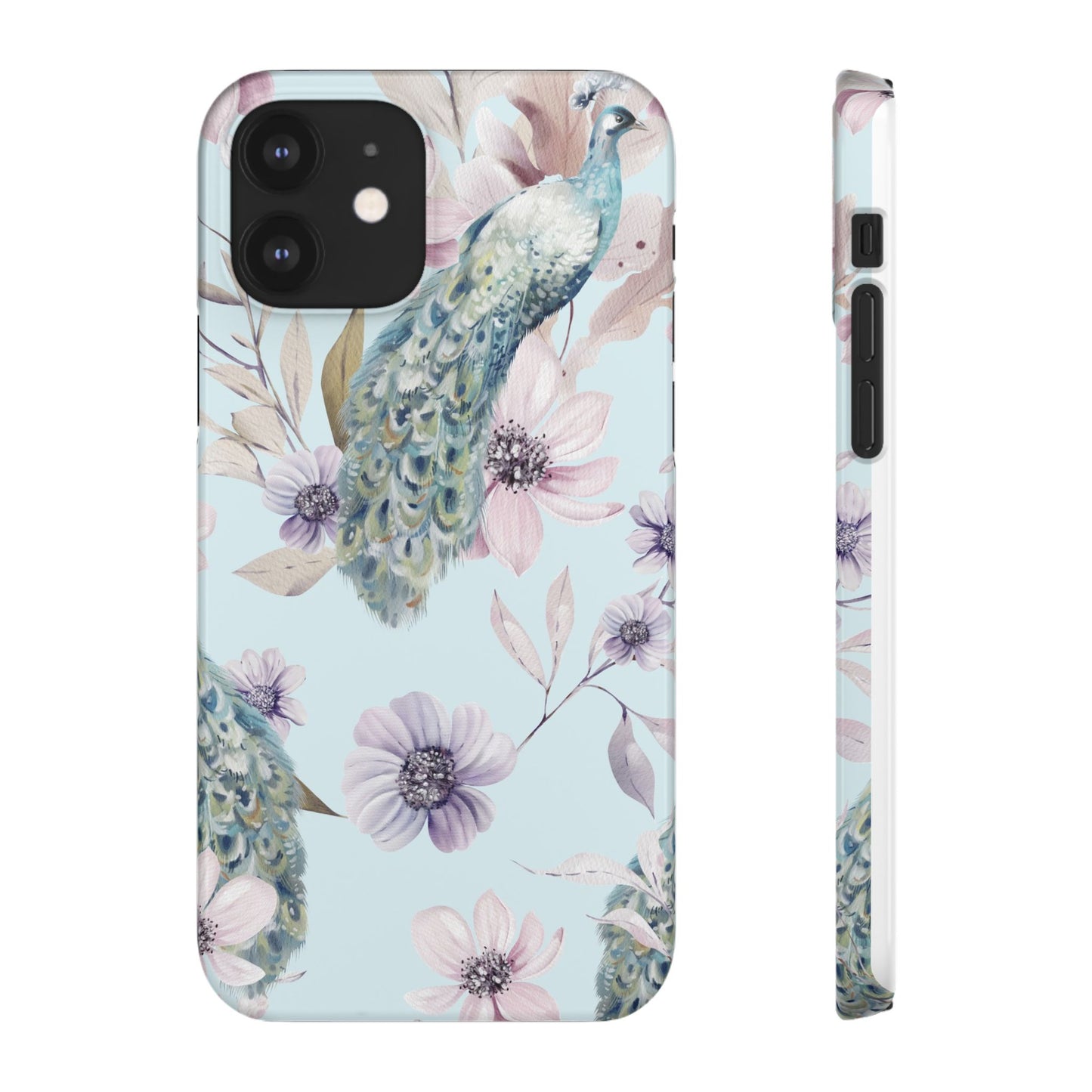 Watercolour Pastel Peacock Floral Snap Phone Case for Apple iPhone and Samsung Galaxy.