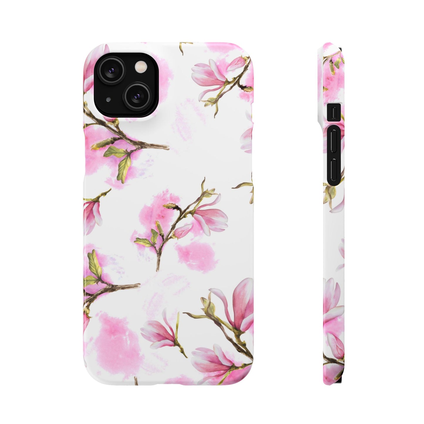 Floral Magnolia Slim Phone Case – Pink Watercolor Snap Case for Apple iPhone and Samsung Galaxy.