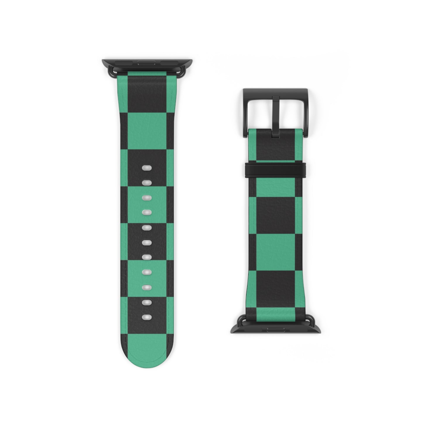 Tanjiro Apple Watch band with black and green chequered pattern, luxury faux-leather strap, fashion accessory