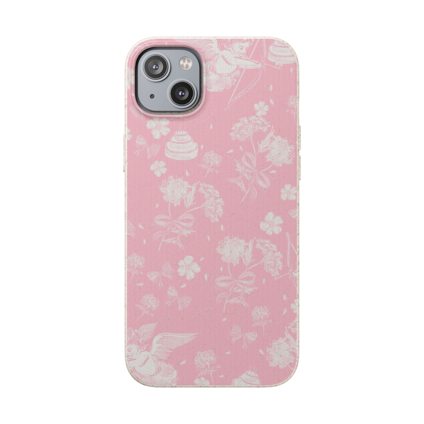 Pink Floral Cherub Biodegradable Phone Case for Apple iPhone and Samsung Galaxy.