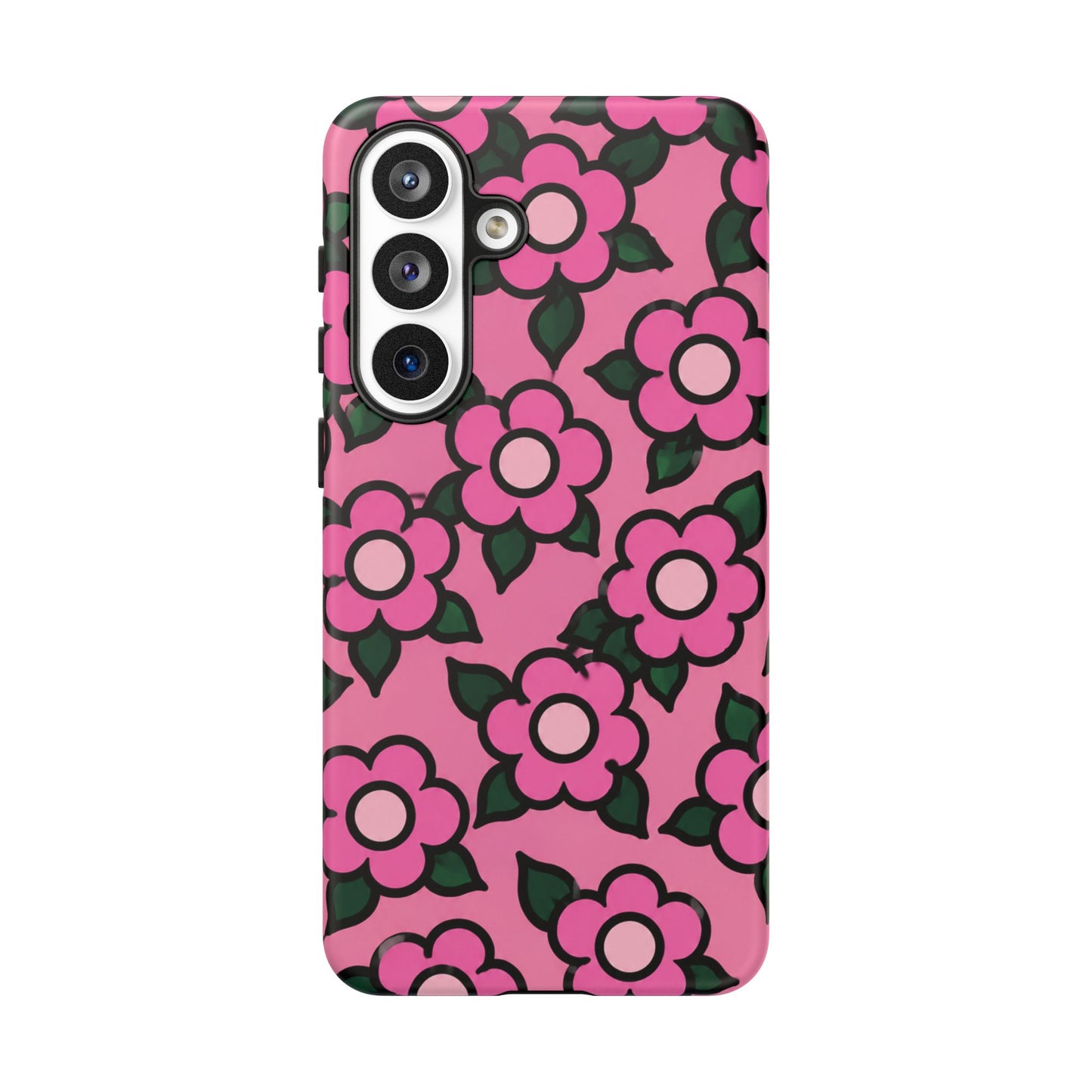 Pink Floral Tough Phone Case — Cute Retro Flower Protective Cover