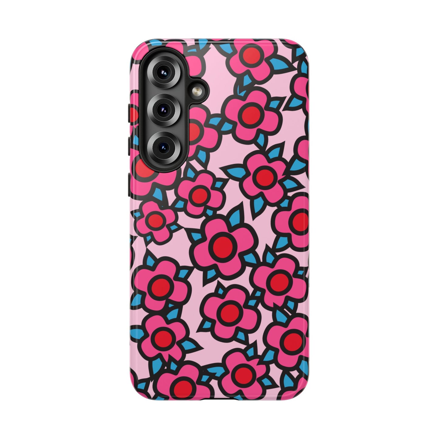 Floral Pink Tough Phone Case — Retro Red & Teal Flower Pattern