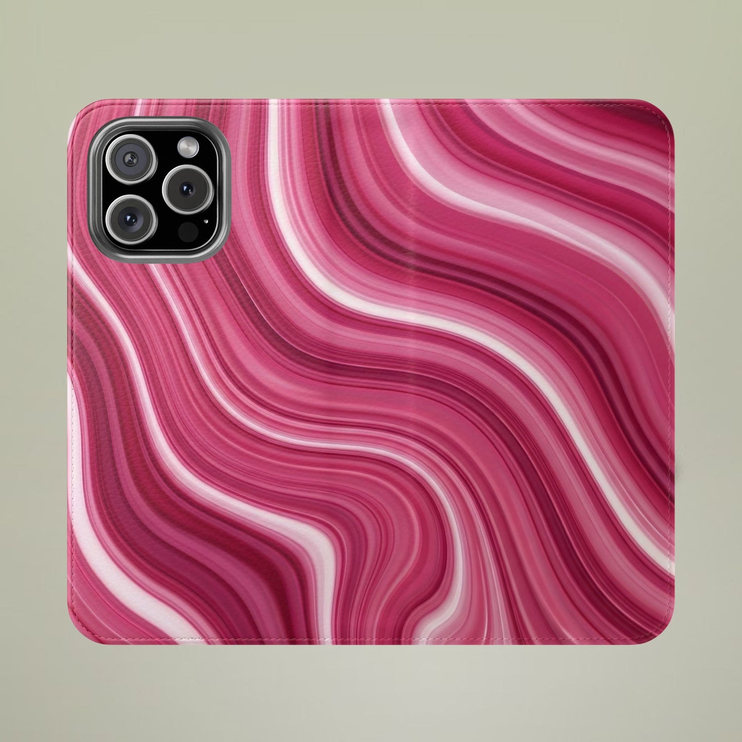 Pink Marble Swirl Flip Case — Wallet Phone Cover with Card Slots