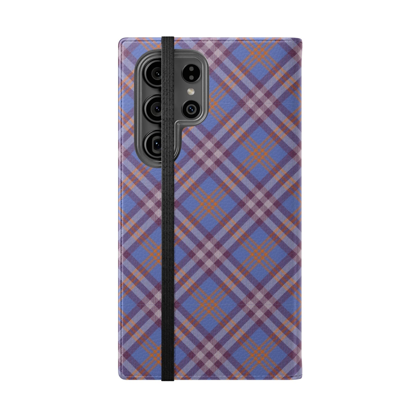 Tartan Flip Phone Case — Violet & Orange Plaid Wallet Cover