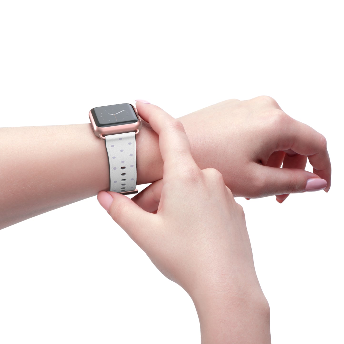 apple watch band with white polka dot design, minimal lavender dots, cute women’s casual watch strap