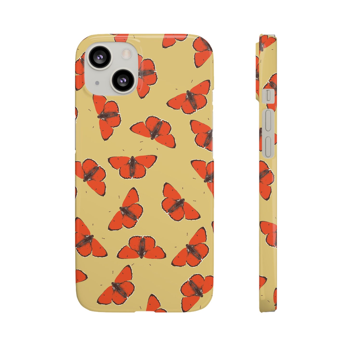 Butterfly Snap Phone Case — Red Moth Pattern on Mustard Background